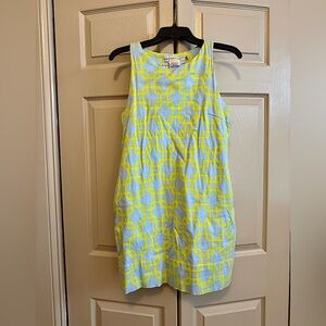Gretchen Scott Designs Yellow and Light Blue Geo Shift Dress